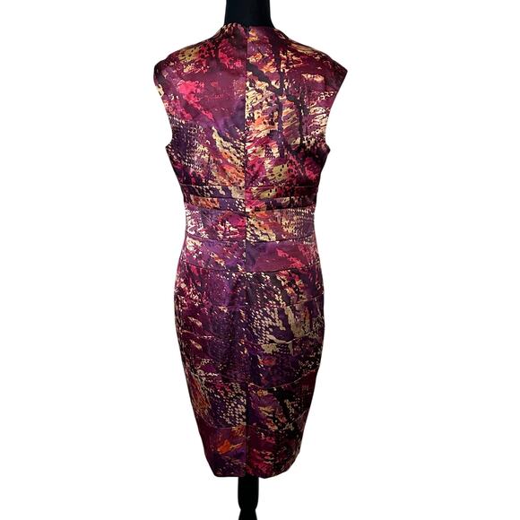Jax Satin Body Con Lined Burgandy Tan Print Size 14 - Picture 2 of 4